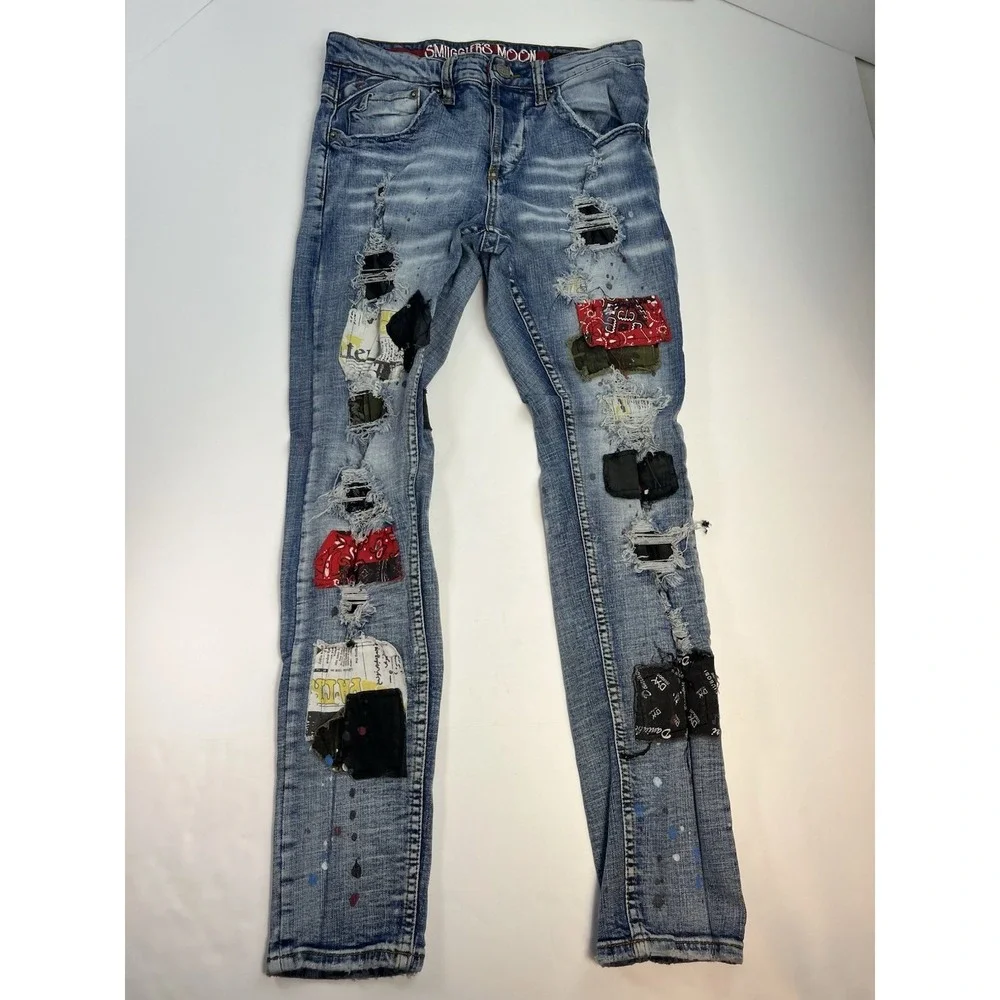 Smugglers Moon Jeans Men's 32x32 Distressed  Patches Button Fly 5 Pocket